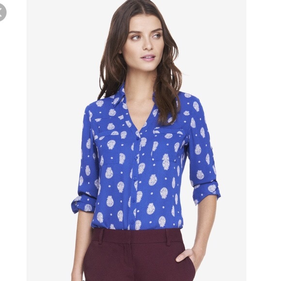 Express Tops - Express Portofino Bandana Blue Paisley Top Medium